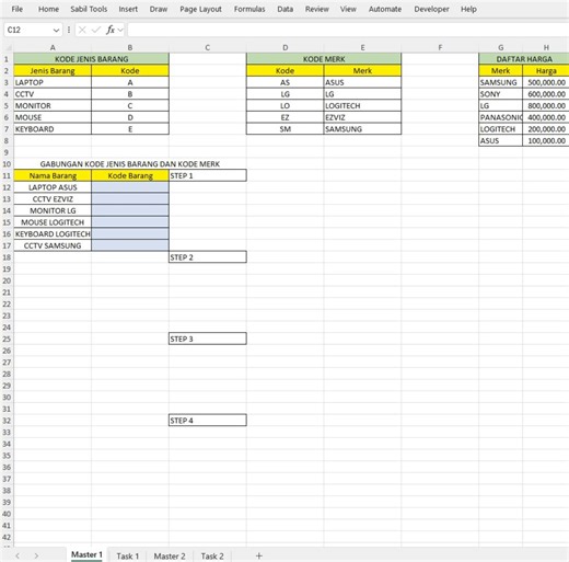 Rumus mencari kode barang:Pakai VLOOKUP ❌Pakai XLOOKUP ❌Pakai INDEX-MATCH ❌lhaa trus pakai apaa??Pakai IF dibungkus dengan CONCAT ✅