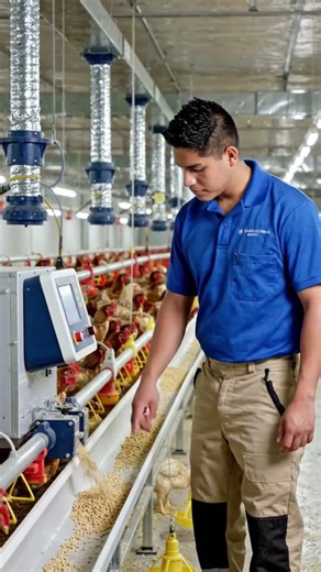 Broilers Birds Automatic Feeding at Modern Broilers Farm #poultry #chicken #broilerchicken #broiler