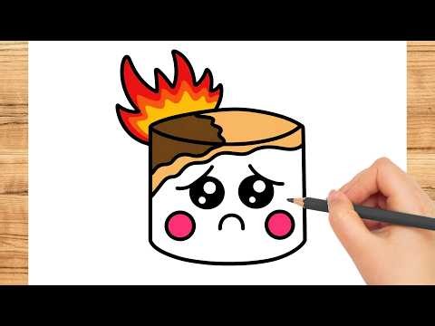 How to Draw a Cute Toasted Marshmallow Smore Step by Step - Cute Easy Drawing for Kids & Beginners