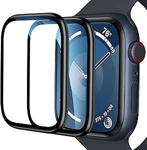 [2 Pack for Apple Watch Screen Protector 45mm Series 9 8 7, Titanium Alloy Bumper + Tempered Glass, Full Coverage Waterproof Non-Bubble Anti-Scratch HD Clear Film for iWatch 9/8/7 45mm,Black