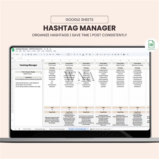 Hashtag Manager | Google Sheets Template | Auto Copy-paste Hashtags for IG, Tiktok, & Socmed | Socmed Tool | Save Time - Etsy Australia
