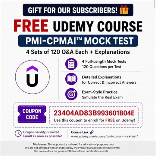 FREE PMI-CPMAI™ Mock Tests on Udemy | Limited-Time Coupon
