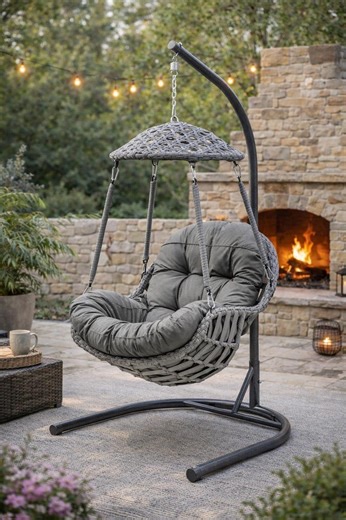 Rattan Egg Chair With Stand & Cushion | Indoor Outdoor Patio Hammock Lounge - Etsy Canada