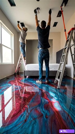 Ruby & Aquamarine Metallic Epoxy Bedroom Transformation | 360° Interior Reveal