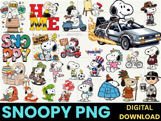Retro Cartoon Dog PNG Bundle: Snoopy Style Clipart Digital Download - Etsy
