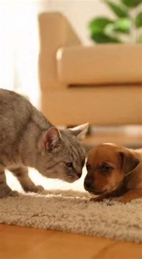 A Cat Comforting a Crying Puppy#DogAndCat#CryingPuppy#CatComfort#AnimalLove#WholesomePets