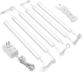 ASOKO Dimmable Under Cabinet Lighting for Kitchen - 6 Pcs 12 inches Linkable Counter Light Bars, Led Closet Light Daylight White 4500K,DC24V 1360Lumens,20W Led Shelf Lighting (ETL Plug)