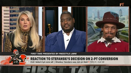 "Extremely embarrassing, and it’s a fireable offense if you ask me." 😳 Cam Newton reacts to Kevin Stefanski's decision to take Shedeur Sanders out of the 2-pt conversion attempt in the Cleveland Browns loss to the Tennessee Titans ✍️ | ESPN First Take
