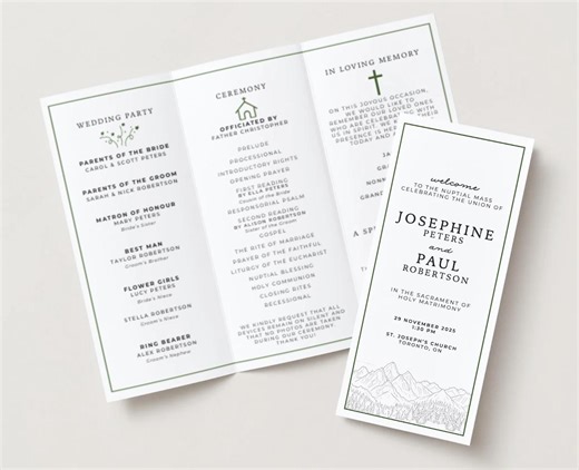Elegant Wedding Program   Infographic (trifold) Rustic Mountain Theme (fully Customizable) - Etsy