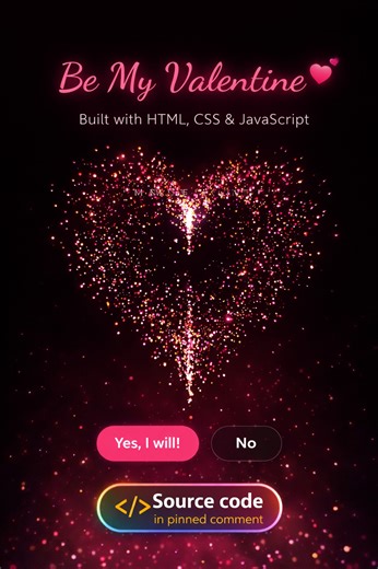 Be My Valentine - Built with HTML, CSS & JavaScript | devsQUE Source code in pinned comment #coding #html #css #javascript #reels | devsQUE