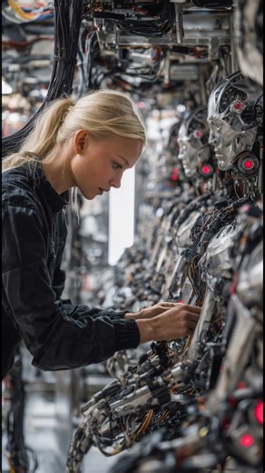 Girl performing fine-tuning on androids 🧐😲🤔🔧 #android #humanoid #futuristic