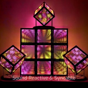 The Hyperspace Lighting Company HyperCube Infinity Cube LED Light - 10-Inch Sound Reactive Table Desktop Lamp - Cool & Creative RGB Multicolor Decorative Mirror Art Desk Night Light