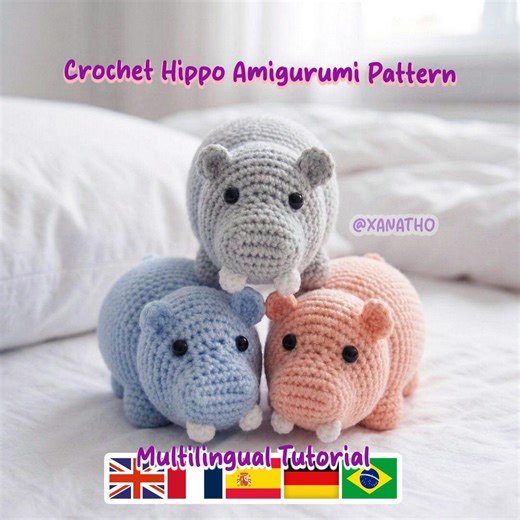 Crochet Hippo Amigurumi Pattern | Adorable Chubby Hippo Toy | Amigurumi Plush DIY Tutorial | Multilingual Tutorial (PDF Download) - Etsy