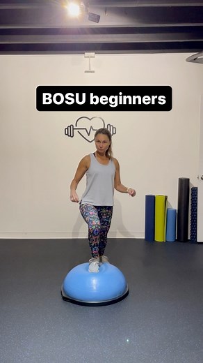 BOSU for beginners 😃 This half cut ball is an excellent exercise tool to strengthen ankles and core and improve balance. The name stands for Both Sides Up because you can use it on either side; the dome or the flat surface. Stepping on the dome is where you should start if you are new to this. Stepping on the flat is way more unstable and requires more experience. Definitely start by warming up your ankles. Then try each of the exercises in that order to progress the challenge. If you are not c