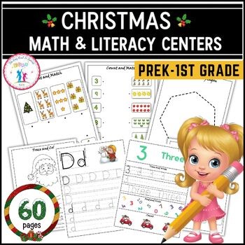 Christmas Math & Literacy Centers for Kindergarten | December Daily Worksheets
