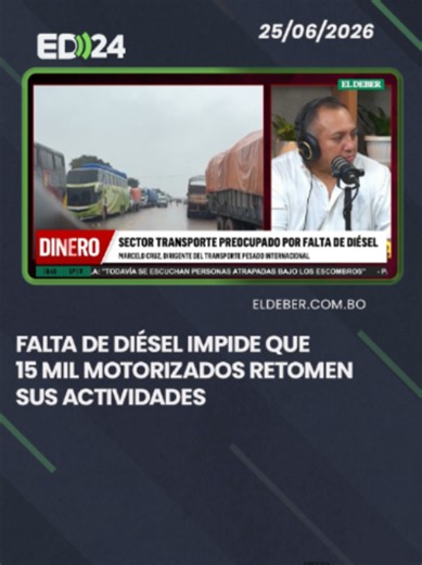 Alrededor de 15 mil motorizados del transporte pesado aún no retoman sus actividades por la falta de diésel, según Marcelo Cruz. El dirigente señaló que el combustible debe llegar a los surtidores y a las provincias para normalizar el trabajo del sector, y estimó que se requieren cerca de 6 millones de litros para abastecer al transporte pesado y al sector productivo. #ELDEBER #Bolivia #Transporte #Diésel 📹 #DineroED