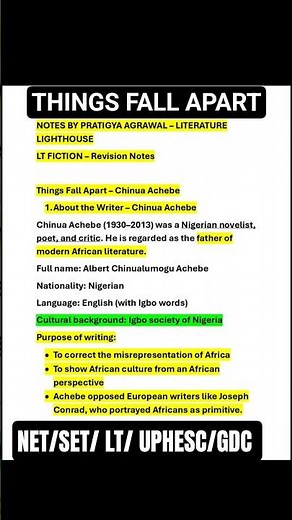 Things Fall Apart in One Video | LT Fiction Revision | Chinua Achebe I #shortvideo #english