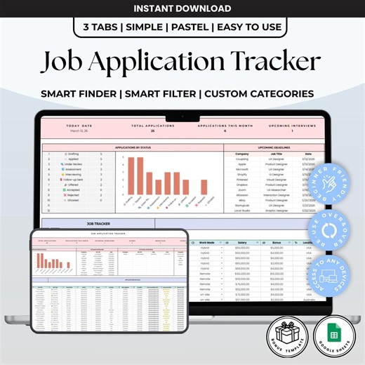 Job Application Tracker | Job Search Spreadsheet | Interview Manager | Google Sheets Organizer - Etsy