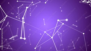 4K digital connection abstract animation dots and lines on purple background. 5G network connection structure technology background.