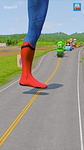 Funny Cars & Motorbike VS Hammer Spider Man s Foot Spinner & Bollard Spongebob Foot in BeamNG.drive #balihang1 #qus11 #car #beamngdrive #bollard | Qus11