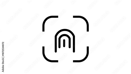 Fingerprint Scan line animation. Biometric fingerprint scan icon for identity verification, high-tech security authentication, and personal data protection access control.