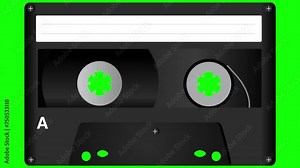 Motion graphic of a vintage cassette tape on a green screen. This animation captures the retro of classic audio technology, providing a versatile visual element for your projects