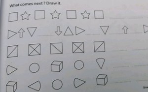 What comes next? Draw it.The image shows a series of shape pa... | Filo
