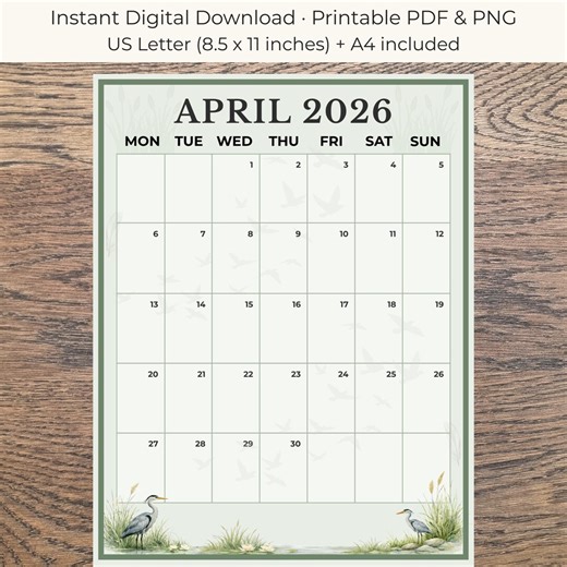 April 2026 Calendar Printable PDF PNG, Monthly Planner, US Letter & A4, Instant Digital Download - Etsy Canada