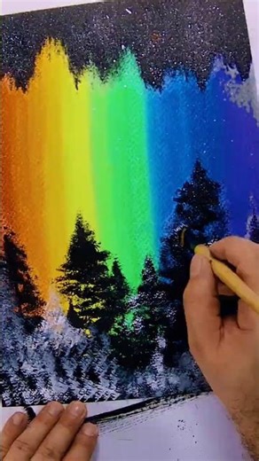 Easy way to paint the Northern Lights with pastels and acrylics. For beginners Aurora Rainbow #art🌌
