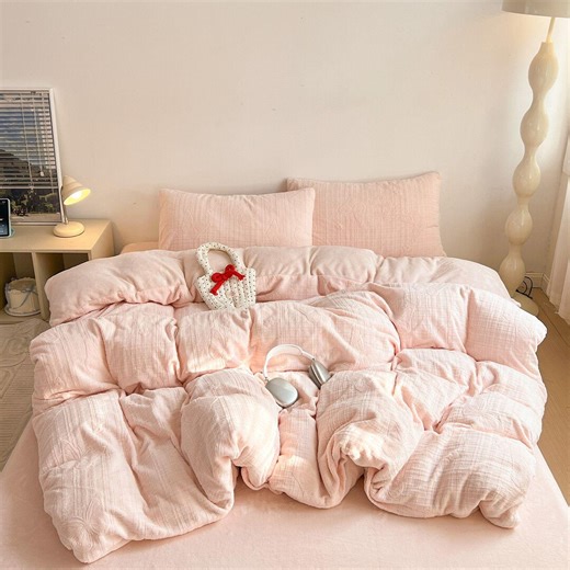 Pink Bedding Set With Quilted Comforter for Bedroom Decor - Etsy