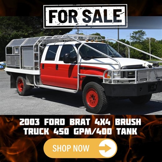 Check out this powerful 2003 Ford BRAT 4X4 Brush truck equipped with a 450 GPM water pump, 400-gallon tank, foampro system, LED lighting, and much more! 🚒💨 https://firedept.link/4fUVZa7 | Command Fire Apparatus LLC - Used Fire Trucks
