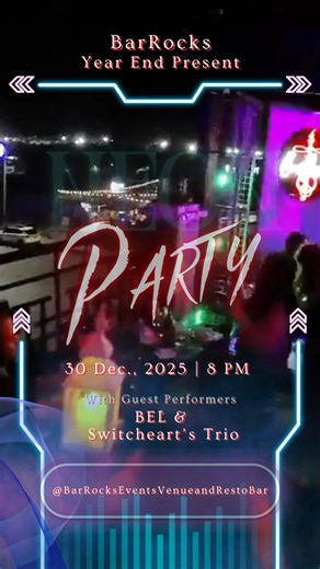 YEAR-END NEON PARTY ✨ HULING HIRIT NG TAONG 2025 Let's light up the night as we celebrate the huling hirit party ng 2025 in full neon vibes! Featuring performers: Bel and Switcheart's Trio Time: 8:00 Pm Dress code: Casual (No sandos and slippers allowed) Music, lights and non-stop fun let's end the year with a dance!!!! #barrockseventsvenueandrestobar #followersreelsfypシ゚viralシfypシ゚viralシalシ | BarRocks Events Venue and Resto Bar | Facebook