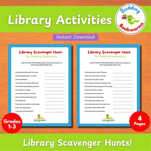 Scavenger Hunt for Kid Library Activity for Children Reading Worksheet Homeschool Field Trip to Library Game After School Library Printable - Etsy Canada