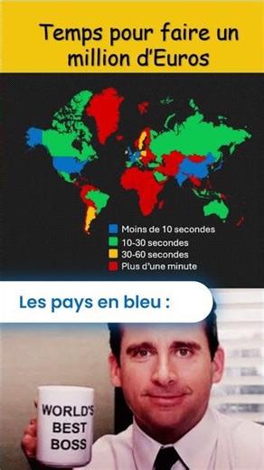 Combien de temps faut il aux pays du monde pour faire un million d'euros #géographie #cartedumonde