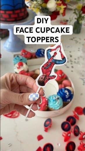 Cute cupcake topper DIY! #diypartyideas #diyparty #spidermanparty #partyvlog