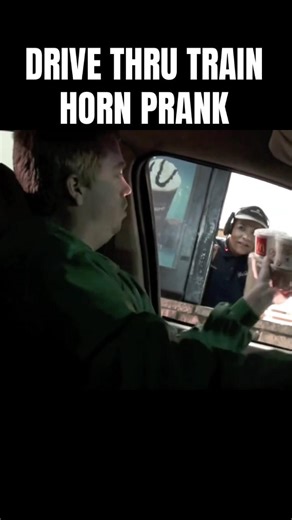 Drive-through train horn prank #trending #funny #viral #shorts #prank