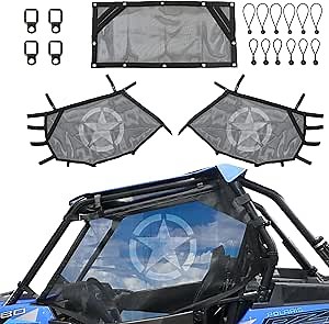 UTV Window Net Front Rear Right Left Mesh Sun Shade for Polaris RZR 570 800 800s 900 Turbo s 1000 RZR XP 2015-2019 2-Door UTV Mesh Window Shield Roll Bar Netting Door with Star