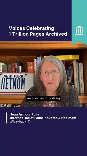 4K views · 132 reactions | Back in the early days of the internet, when public libraries were just getting online, librarian Jean Armour Polly (aka "Net-mom") helped countless communities take their first steps onto the web and even popularized the phrase “surfing the internet.” Today, she’s celebrating the Internet Archive’s 1 trillionth webpage, reminding us how quickly websites can vanish and why preservation matters more than ever. | Internet Archive | Facebook