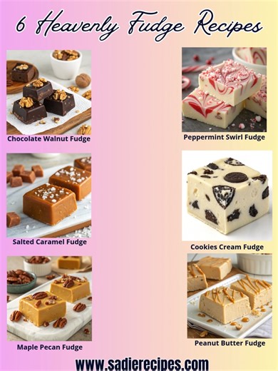 🍬✨ 6 Heavenly Fudge Recipes That’ll Melt Your Heart! If you think fudge is just for the holidays — think again! These creamy, dreamy squares are the ultimate sweet indulgence year-round. 🍫 Each one has its own personality — from nutty to pepperminty perfection! 💕 1️⃣ Chocolate Walnut Fudge 🍫🌰 Deep, rich, and perfectly glossy — with crunchy walnuts for that classic touch! Ingredients: 3 cups semi-sweet chocolate chips 1 can (14 oz) sweetened condensed milk 1 cup chopped walnuts 1 tsp vanilla