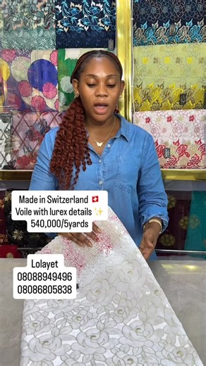 Abiri-Olorunlogbon Ololade|Best quality fabrics on Instagram: "MADE IN SWITZERLAND 🇨🇭 PREMIUM VOILE LACE WITH LUREX DETAILS 💎 PERFECT FOR MAKING MEMORIES 💯💎 PRICE; 540,000/5YARDS TIMELESS BEAUTY WRAPPED IN SWISS PERFECTION ✅✅ VIBRANT COLORS WITH INTRICATE DESIGN 💯🌟💫 PERFECT FOR ELEGANT AND SOPHISTICATED WOMAN 💯💎 UNMATCHED QUALITY SWISS 🇨🇭💫💫 VISIT US AT OUR WALK IN STORE: SAM MARIAN PLAZA IKOLA ROAD OFF IPAJA COMMAND LAGOS"