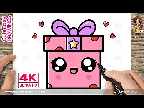 How to Draw a Cute Christmas Gift Box | Easy Kawaii Drawing for Kids!