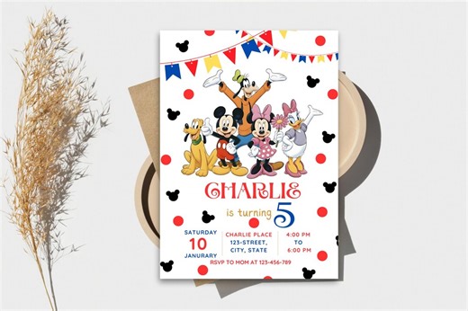 Editable Mickey Mouse Clubhouse Birthday Invitation Template, Kids Party Invite, Classic Friends Theme, Boys Girls Birthday - Etsy