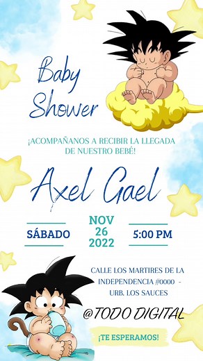 invitación digital baby shower temática Goku 🥰 #invitacionesdigitales #babyshowerideas #invitacionbabyshower