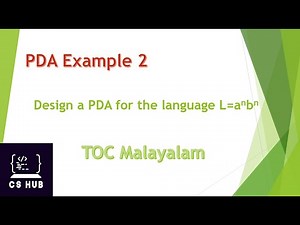 Design a PDA for the language L=anbn,} | PDA Example 2