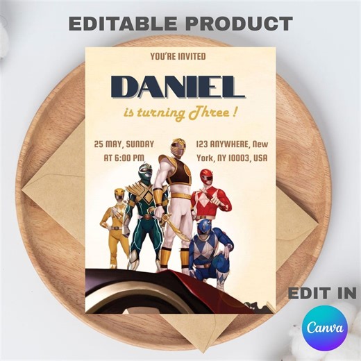 Editable Power Rangers Birthday Party Card Invitation Template (5x7) Digital Downloadable Product - Etsy