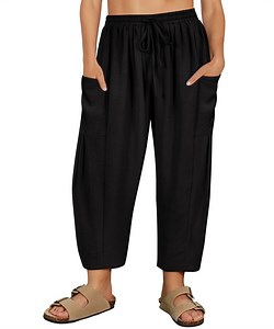 CASSIE LIZ Womens Plus Size Pants 2X Black Summer Wide Leg Knit Palazzo Pants Lounge Ladies Casual Drawstring Harem Fall Pants with Pocket 2XL 18W 20W