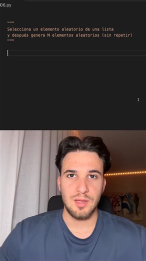 Arnau | Programación en Python on Instagram: "Cómo elegir elementos aleatorios de una lista en Python 🎲 #programación Aprende a seleccionar y generar elementos aleatorios sin repetir con random.choice y random.sample. #Python #AprendePython #Código #TrucosPython #DevLife"