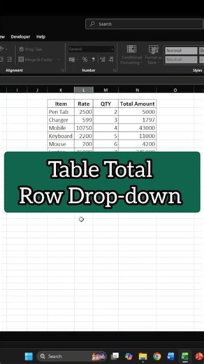 Table Total Row Drop-down in Excel #excel #spreadsheetmagic