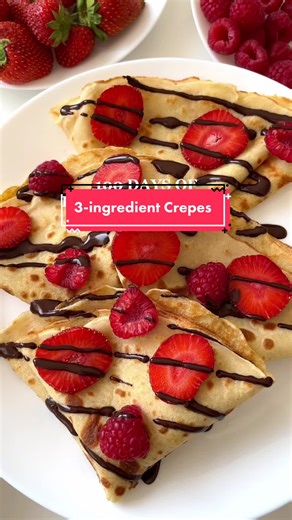 Easy 3-ingredient Crepes🤩 This recipe is gluten-free & dairy-free! If you aren’t coeliac / intolerant to gluten / IBS sufferer, you can or course use wheat flour in these☺️ My new recipe E-book is finally ready🤩 It will be published in two weeks on July 12th🥳 It has 100 healthy recipes: breakfasts, snacks and of course desserts😋 • This recipe makes about 6 crepes • Ingredients: 1 cup almond milk or milk of choice (240 ml) 2 eggs 3/4 cup all purpose gluten-free flour mix (180 ml) • Topping id