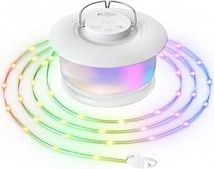 Rechargeable Camping String Lights 33FT – Retractable with 20s Quick Storage, USB-C Powered, IPX4 Waterproof, 19 Lighting Modes Including Music Sync